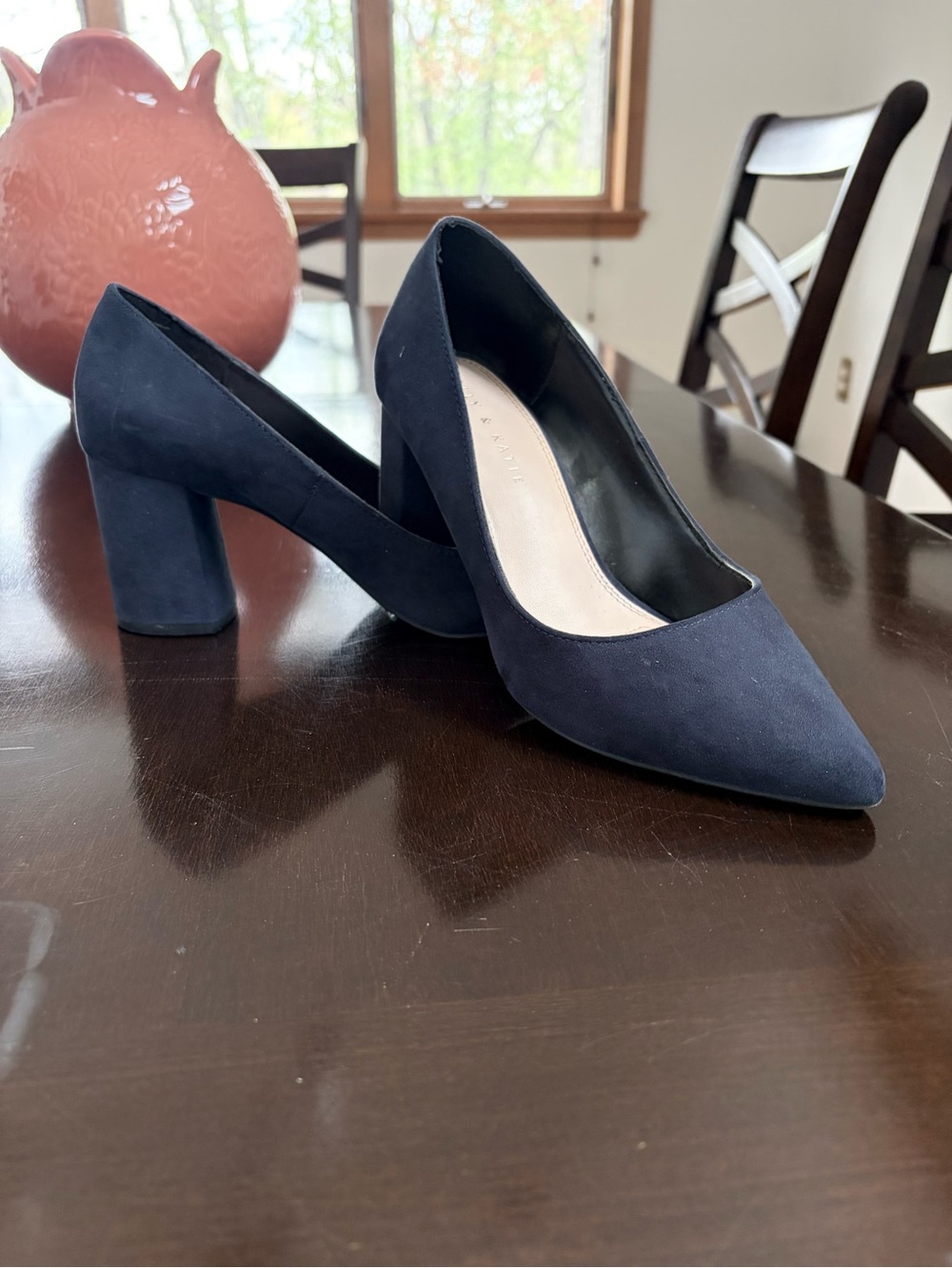 Kelly & Katie Navy Pointed Toe Block Heel Pumps